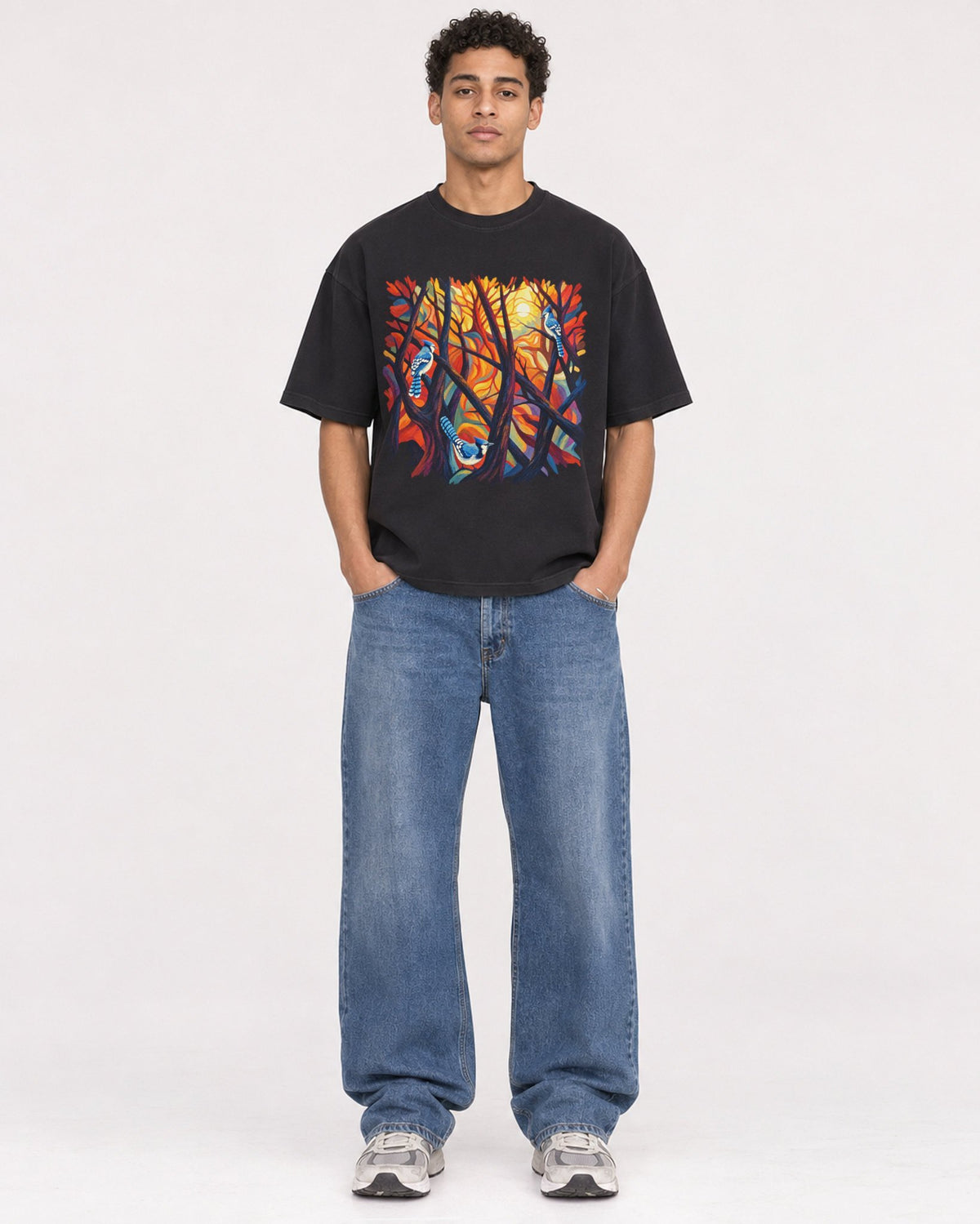 Mockup Boxy Heavyweight Tee Black male full-body 10