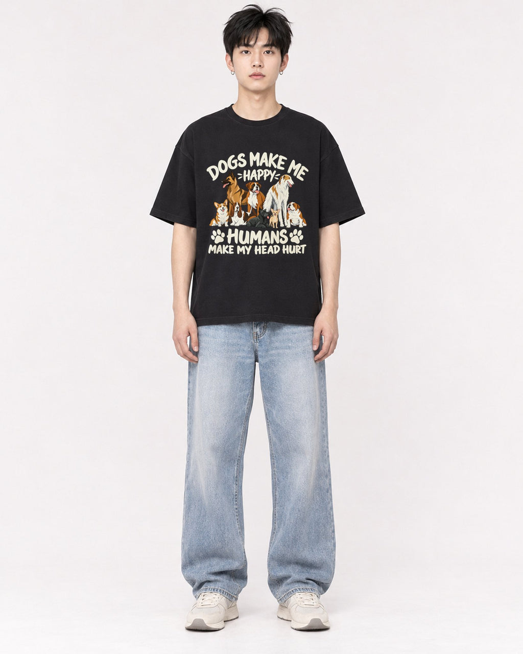 Mockup Boxy Heavyweight Tee Black male full-body 01