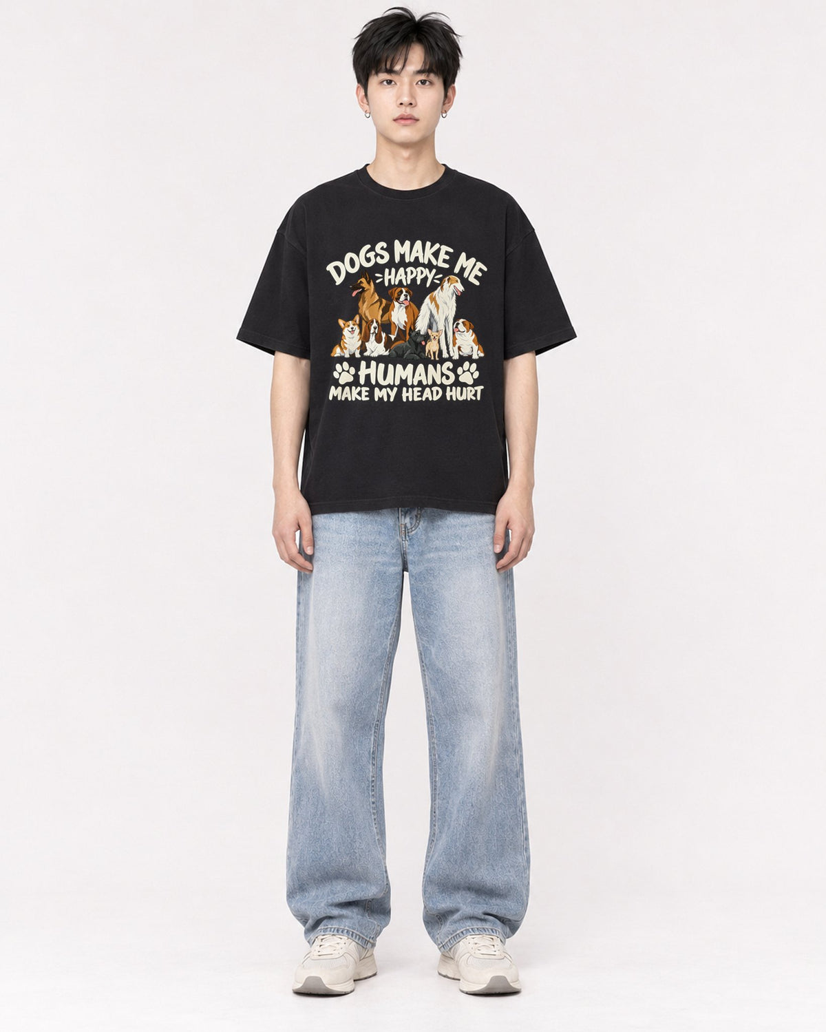 Mockup Boxy Heavyweight Tee Black male full-body 01