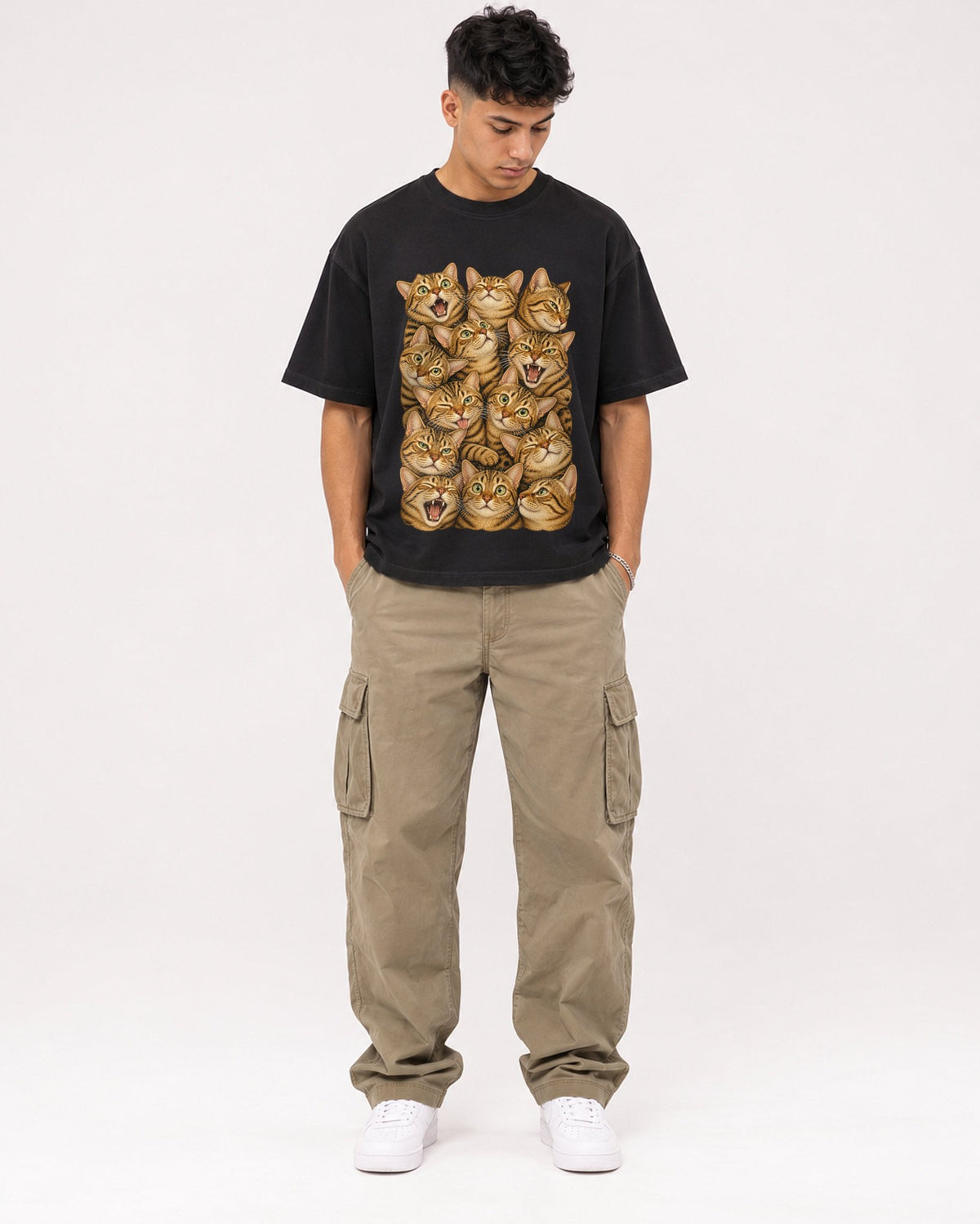 Mockup Boxy Heavyweight Tee Black male full-body 16