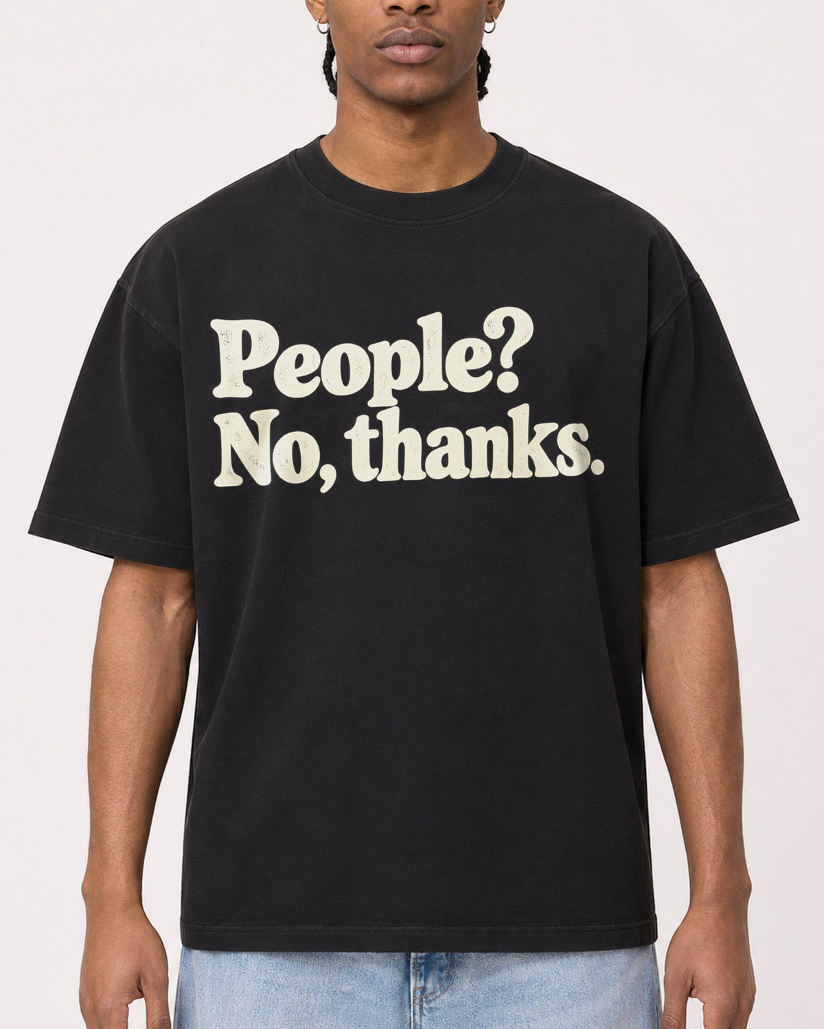 Mockup Boxy Heavyweight Tee Black male close-up 25