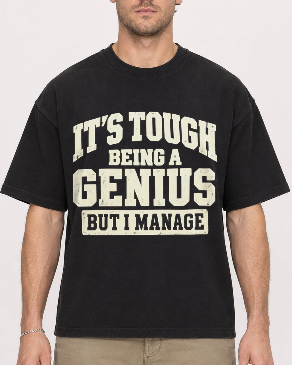 Mockup Boxy Heavyweight Tee Black male close-up 08