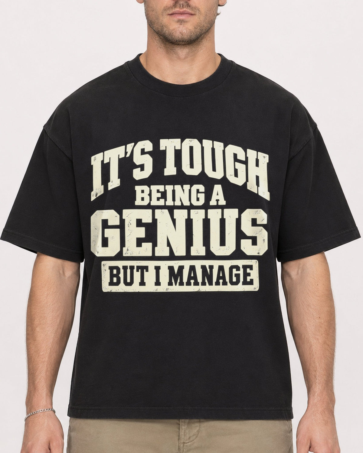 Mockup Boxy Heavyweight Tee Black male close-up 08
