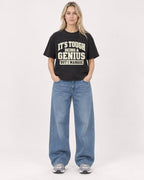 Mockup Boxy Heavyweight Tee Black female full-body 08