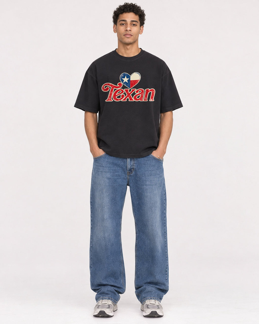 Mockup Boxy Heavyweight Tee Black male full-body 10