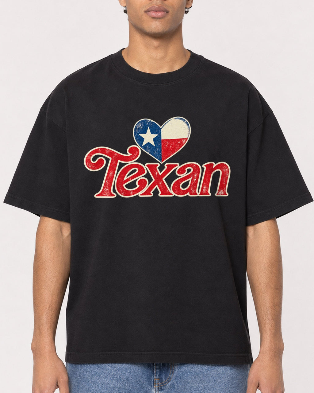 Mockup Boxy Heavyweight Tee Black male close-up 10