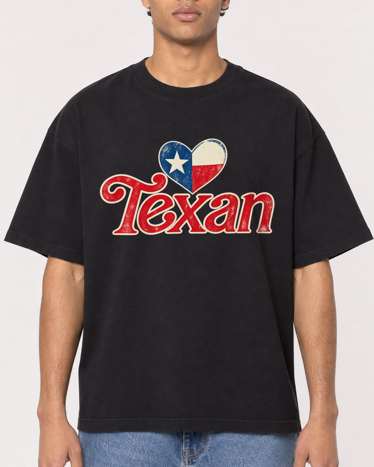 Mockup Boxy Heavyweight Tee Black male close-up 10