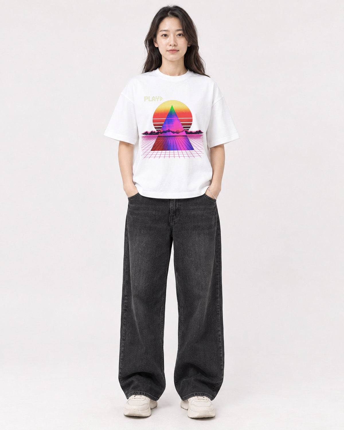 Mockup Boxy Heavyweight Tee White female full-body 03