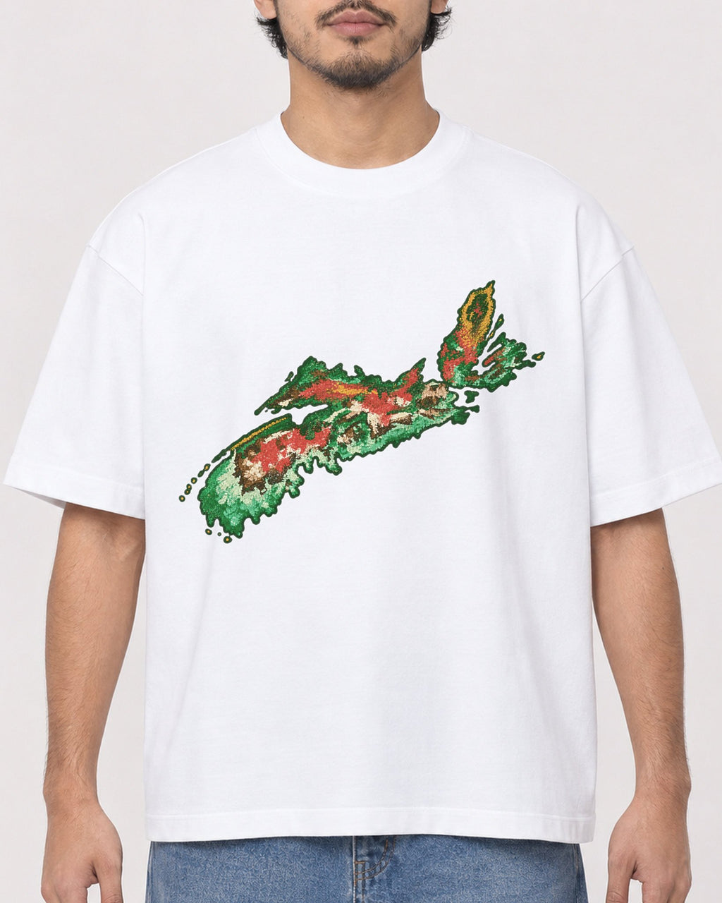 Mockup Boxy Heavyweight Tee White male close-up 02