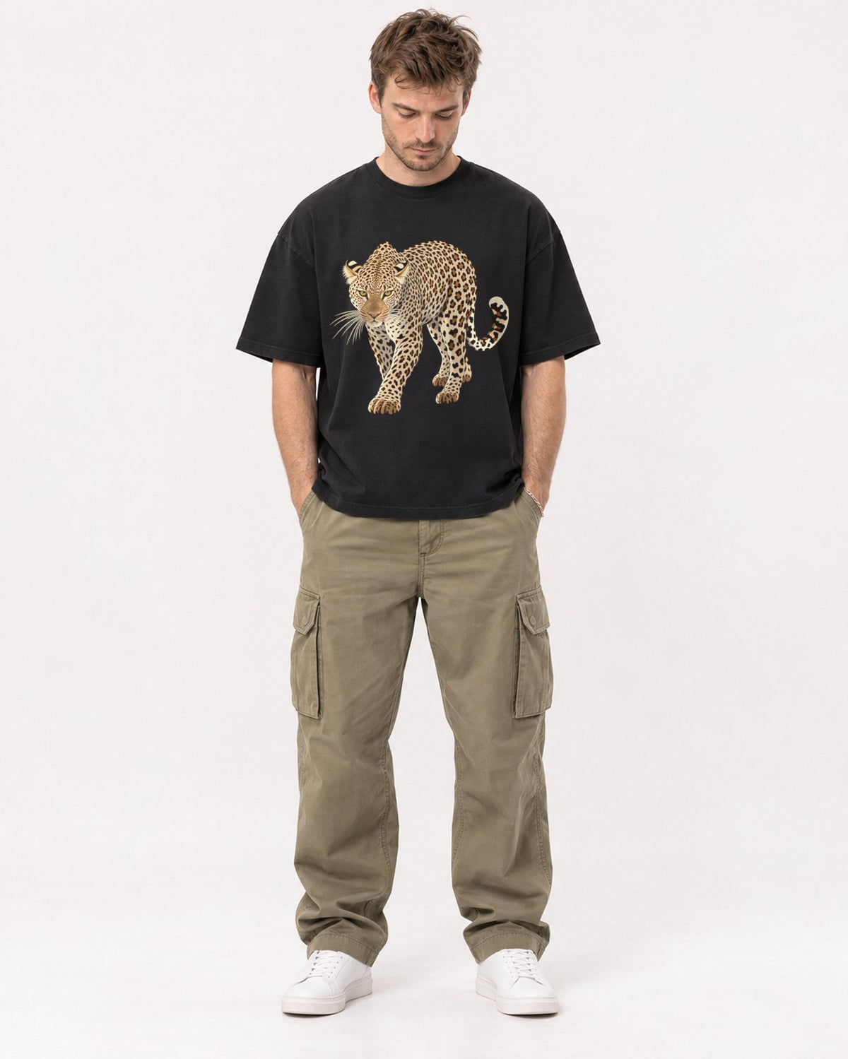Mockup Boxy Heavyweight Tee Black male full-body 08