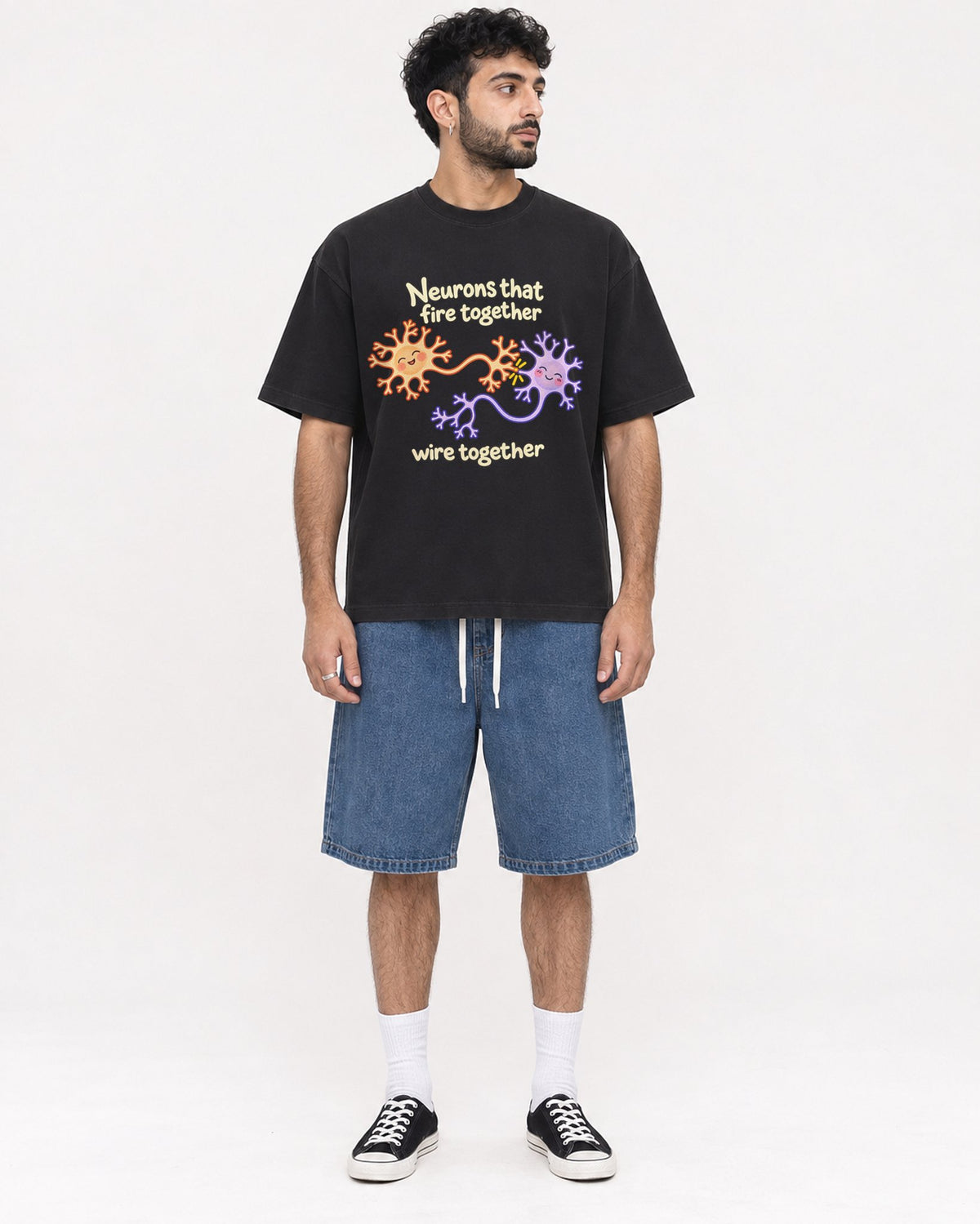Mockup Boxy Heavyweight Tee Black male full-body 07