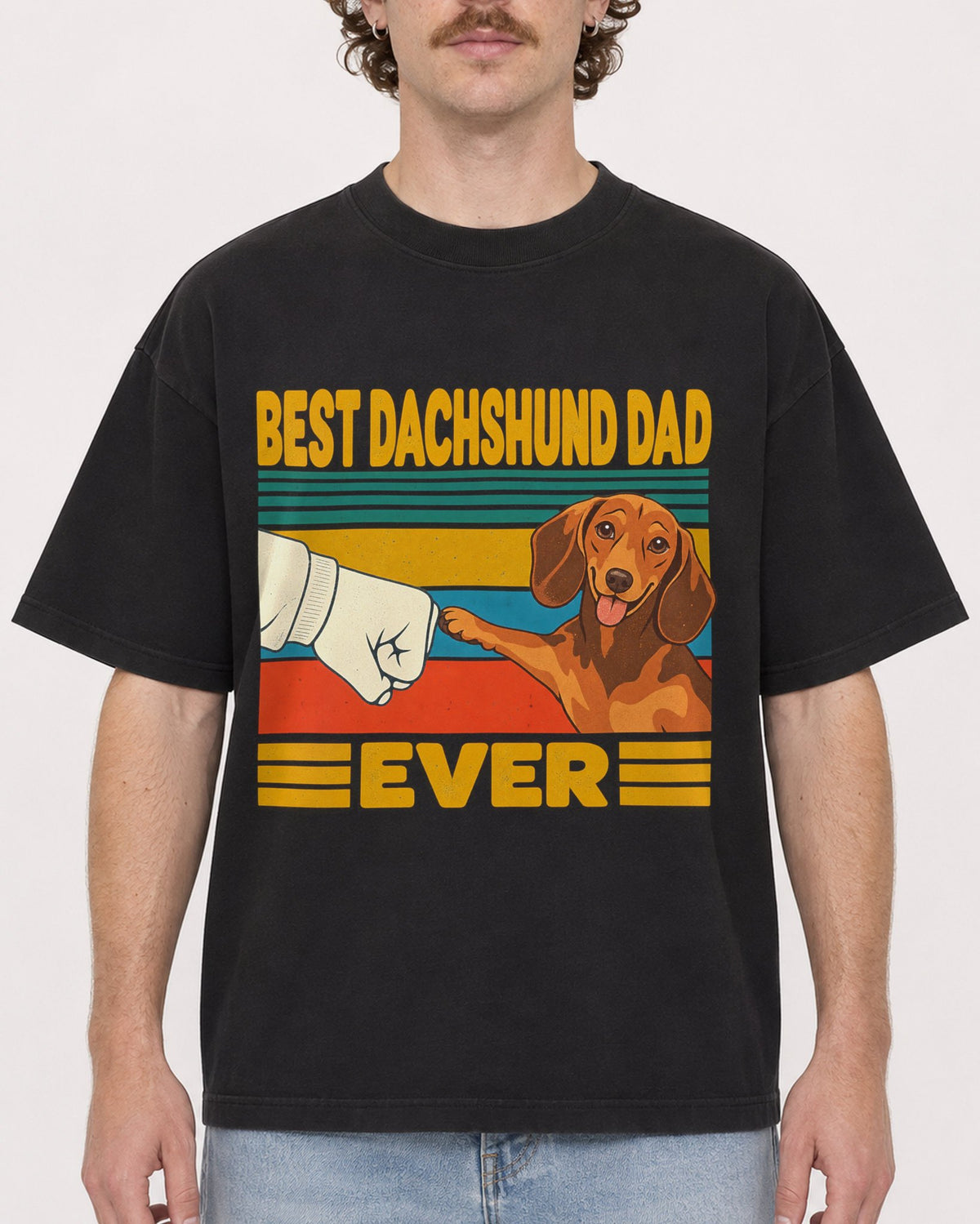 Mockup Boxy Heavyweight Tee Black male close-up 09
