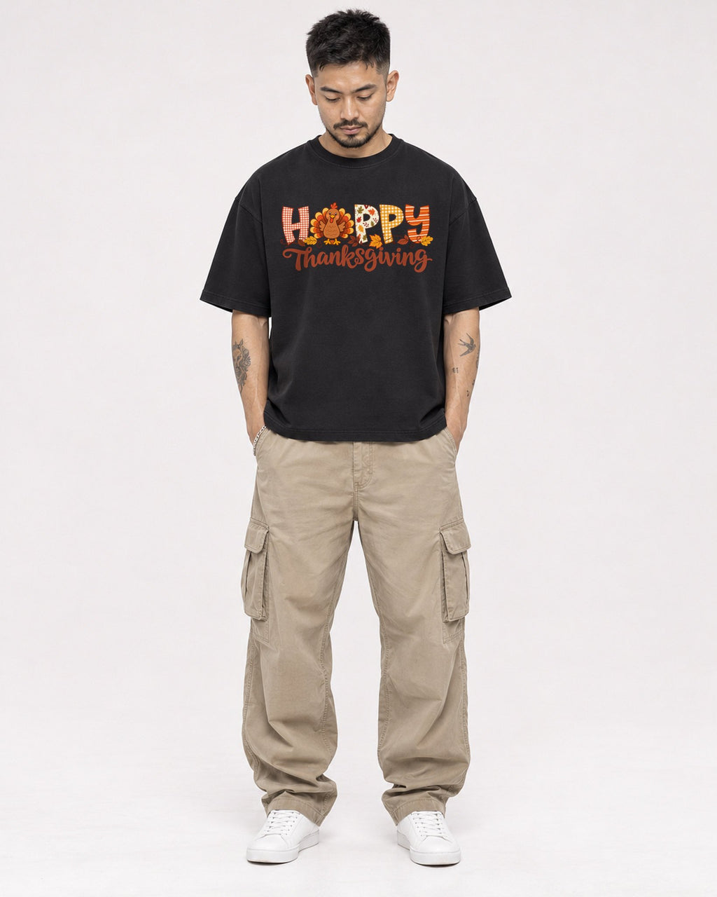 Mockup Boxy Heavyweight Tee Black male full-body 12