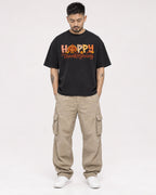 Mockup Boxy Heavyweight Tee Black male full-body 12
