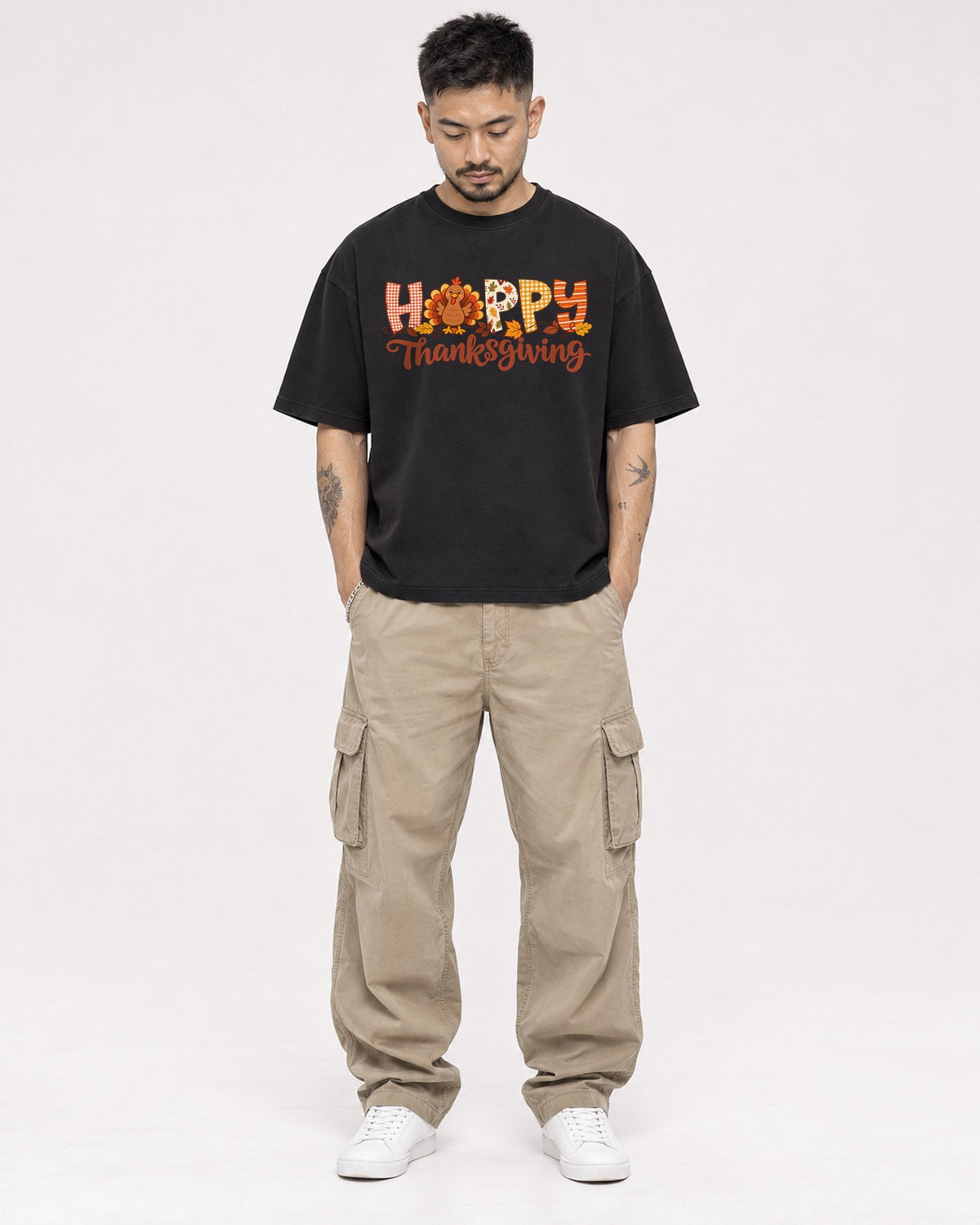 Mockup Boxy Heavyweight Tee Black male full-body 12
