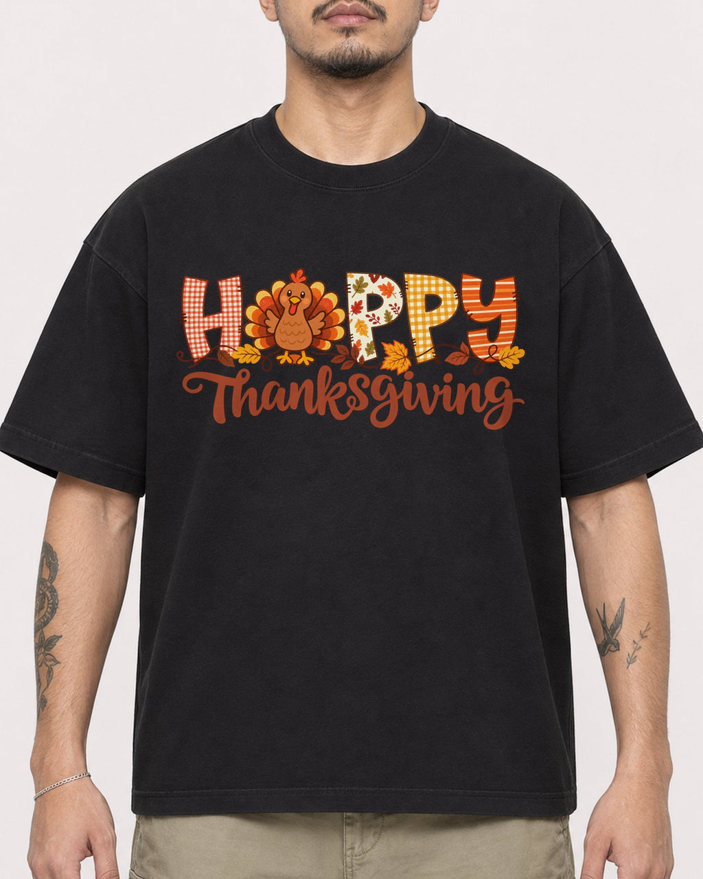 Mockup Boxy Heavyweight Tee Black male close-up 12