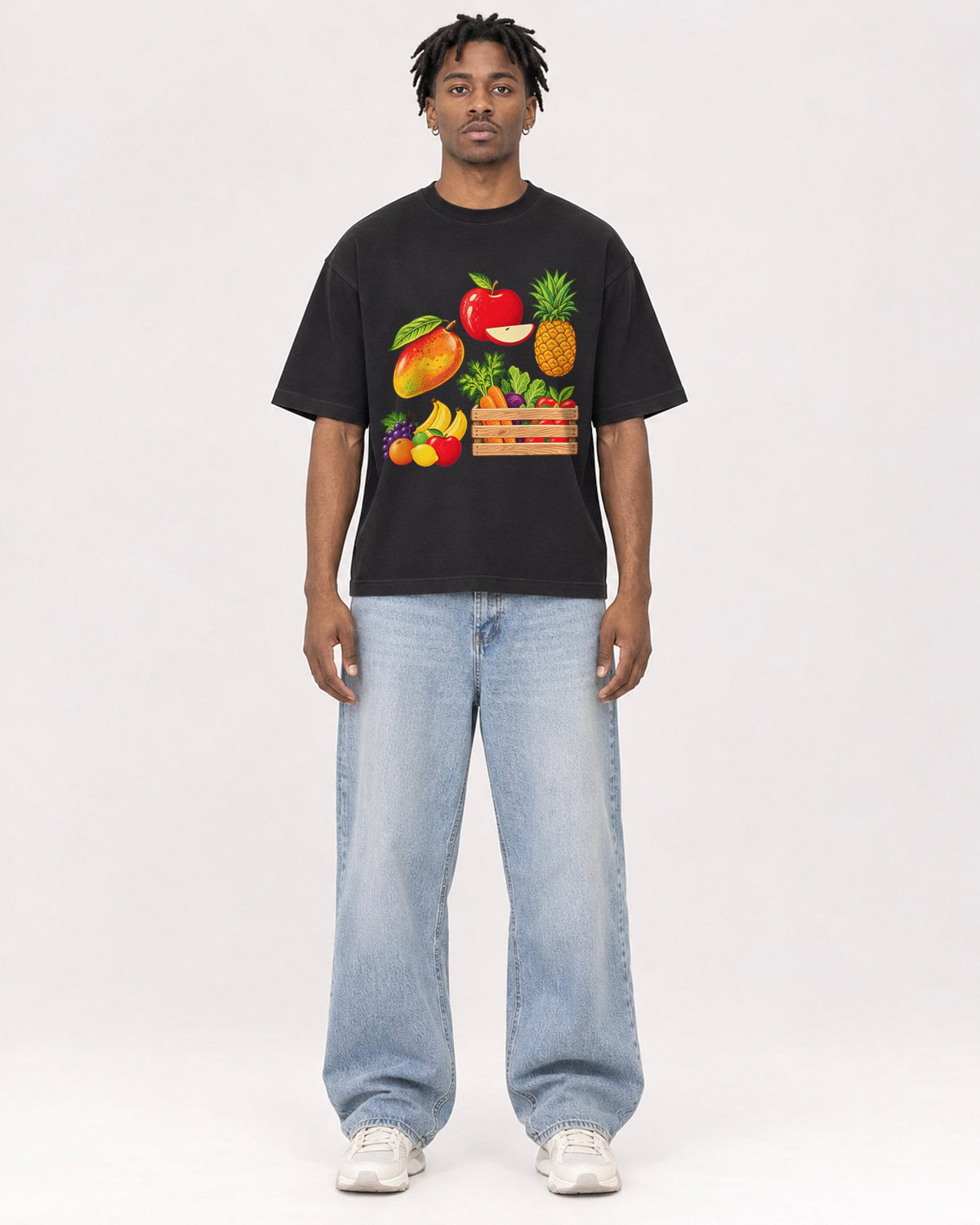 Mockup Boxy Heavyweight Tee Black male full-body 05