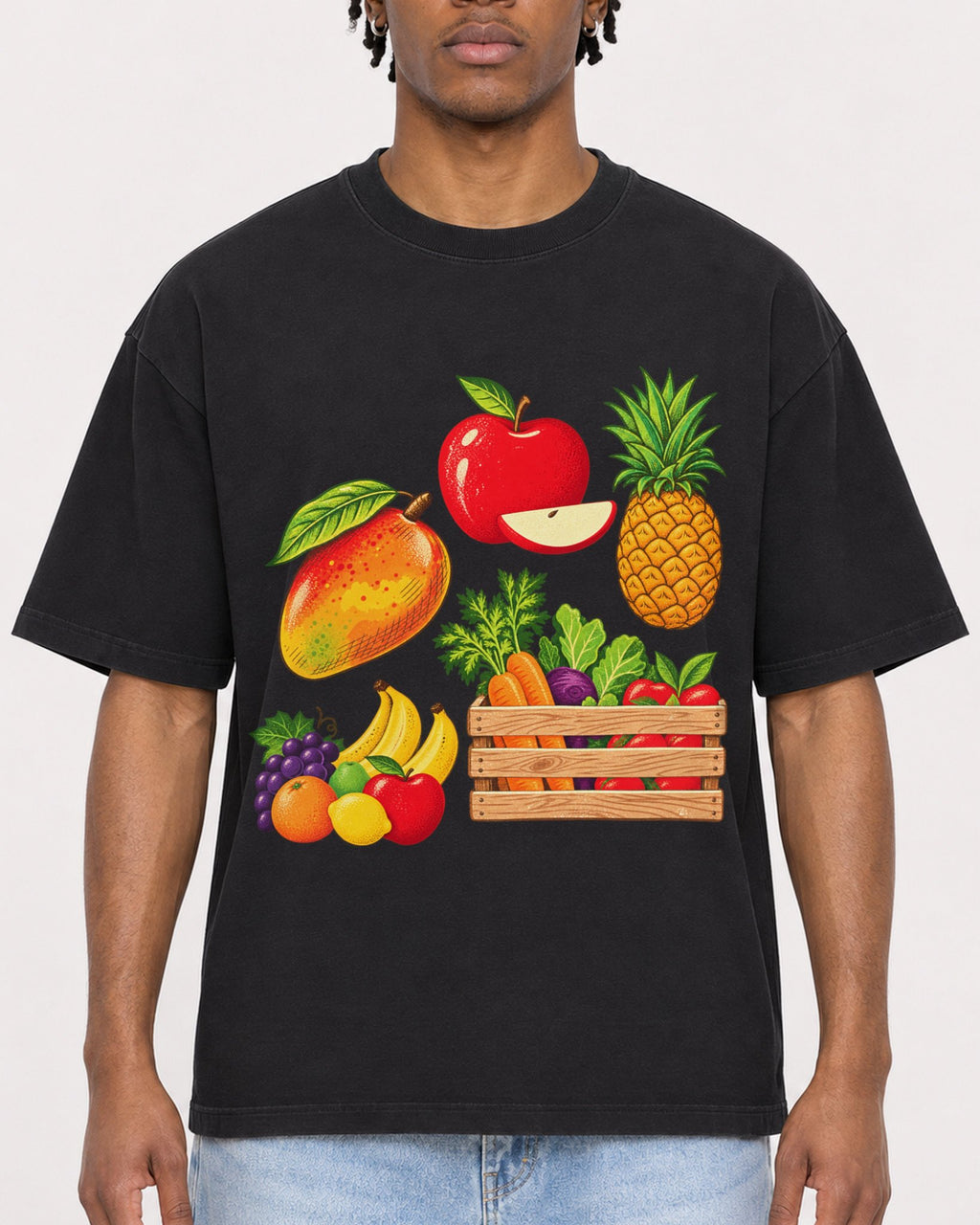 Mockup Boxy Heavyweight Tee Black male close-up 05