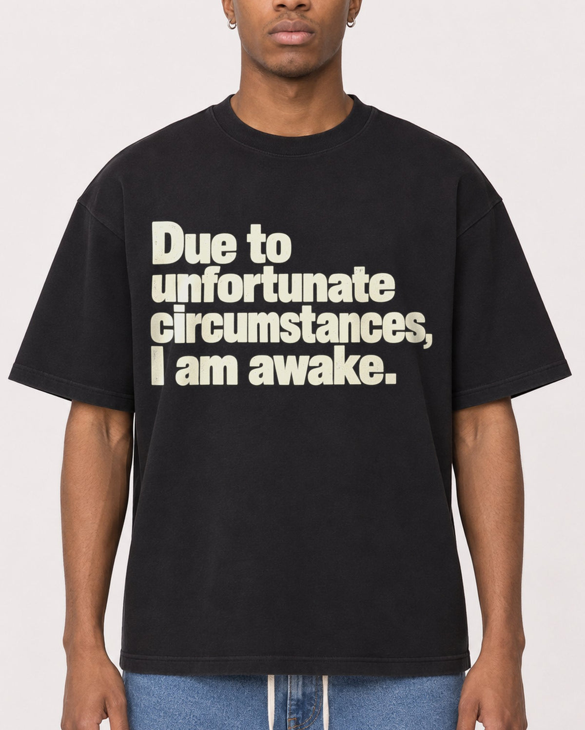 Mockup Boxy Heavyweight Tee Black male close-up 35
