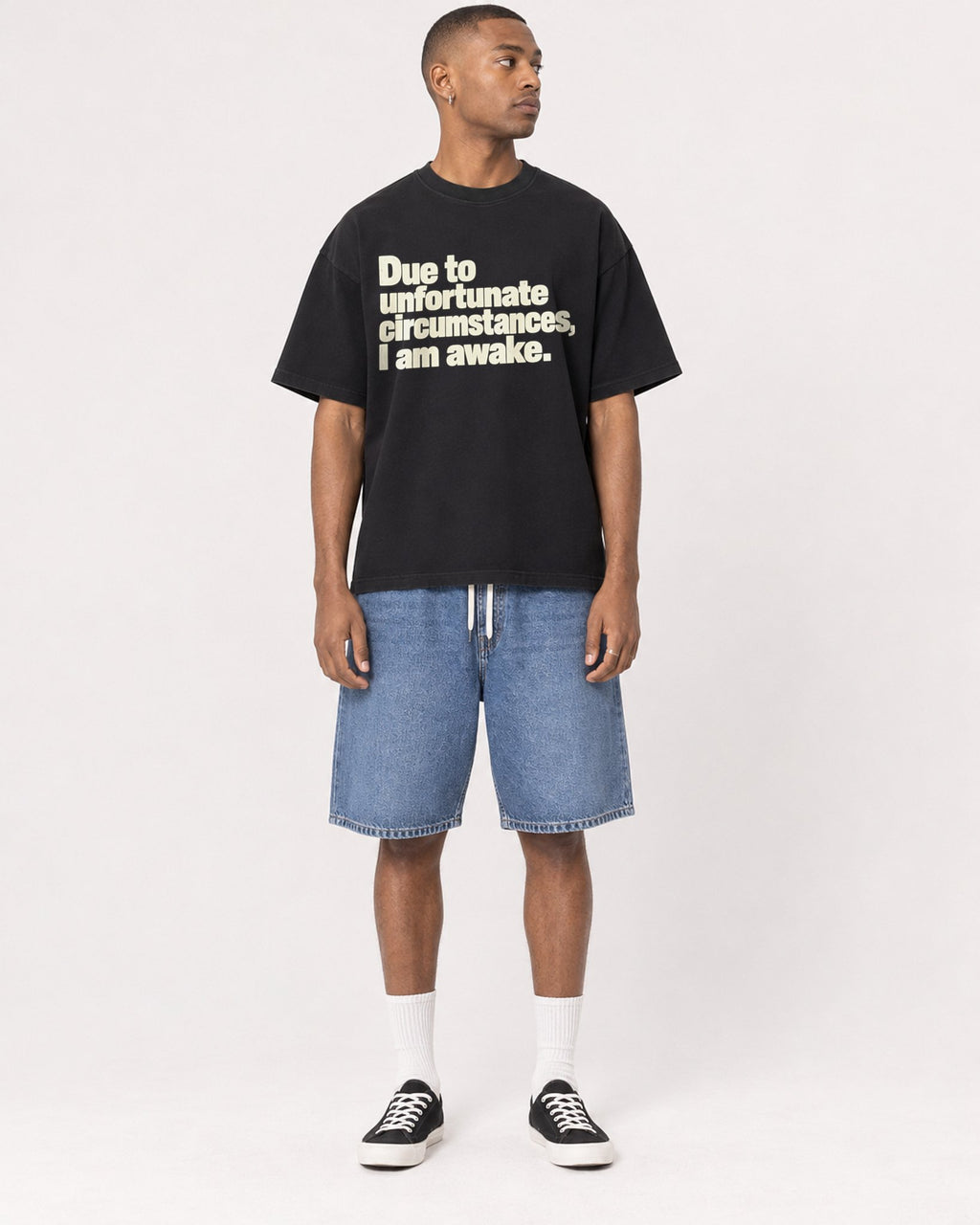 Mockup Boxy Heavyweight Tee Black male full-body 35