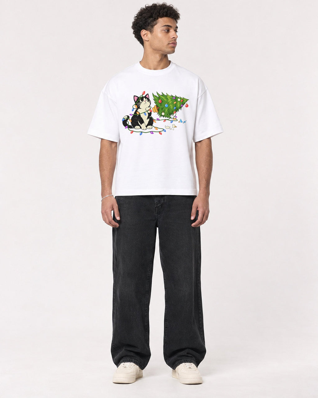 Mockup Boxy Heavyweight Tee White male full-body 10