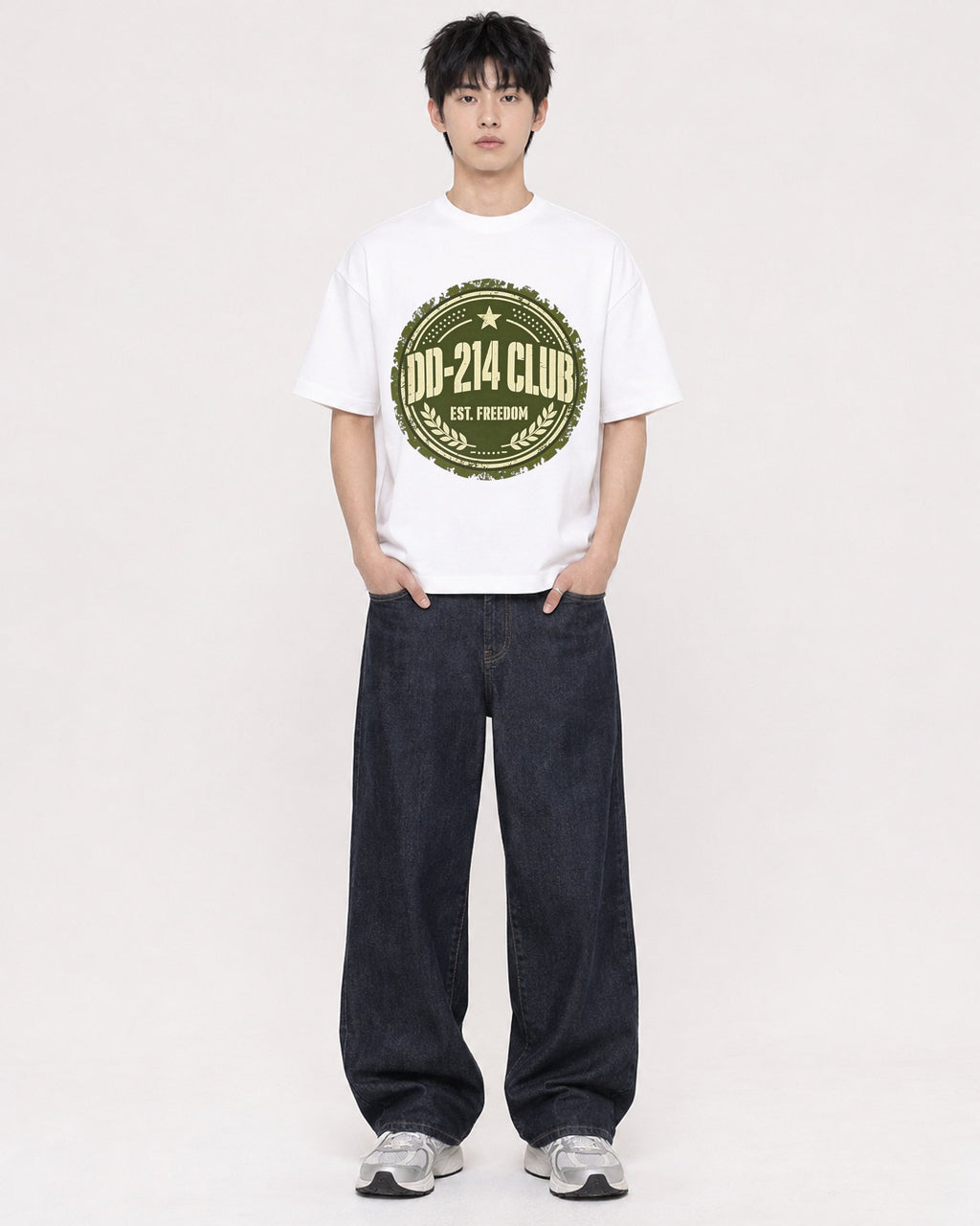 Mockup Boxy Heavyweight Tee White male full-body 01