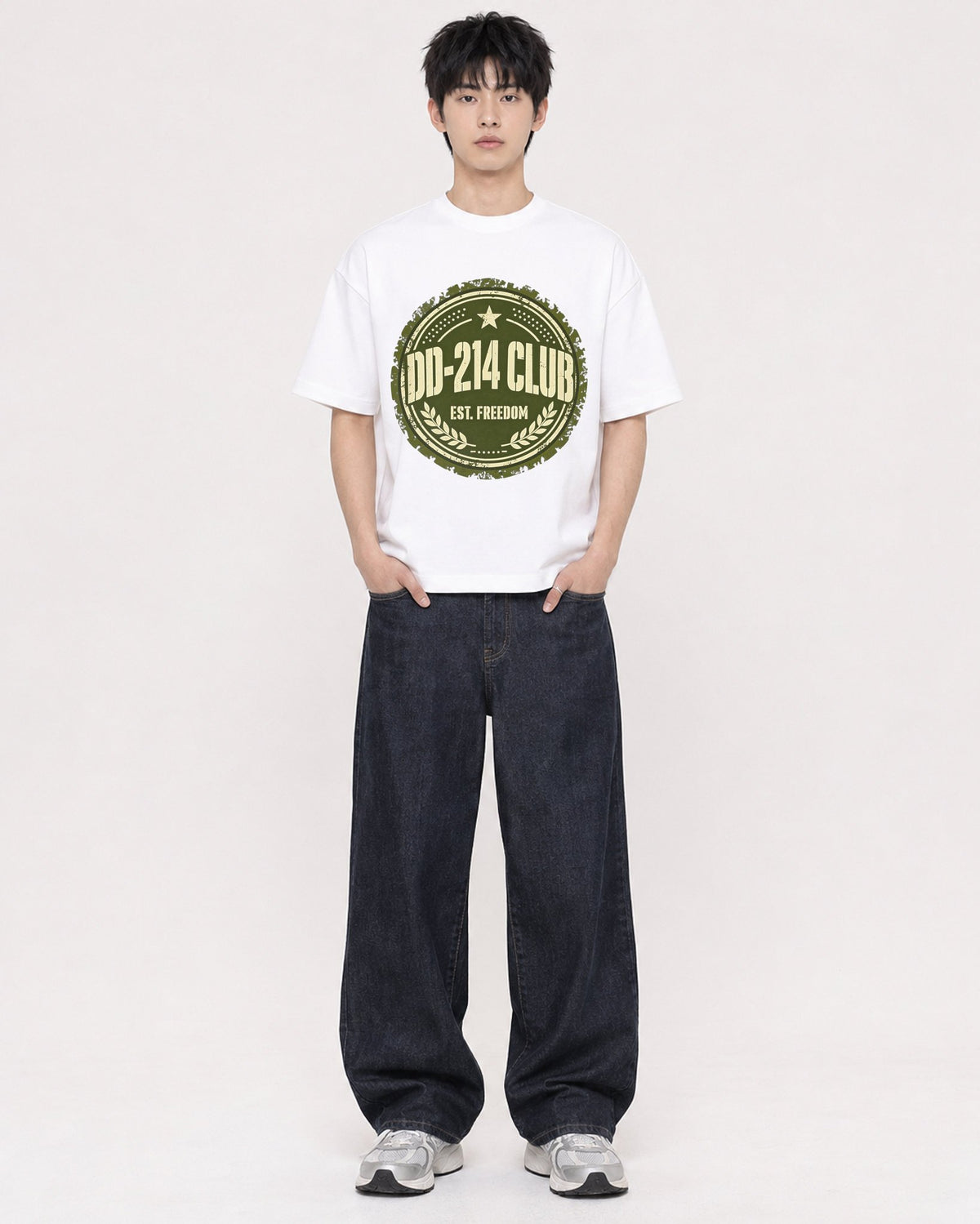 Mockup Boxy Heavyweight Tee White male full-body 01