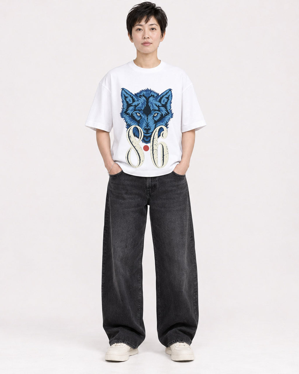 Mockup Boxy Heavyweight Tee White female full-body 23