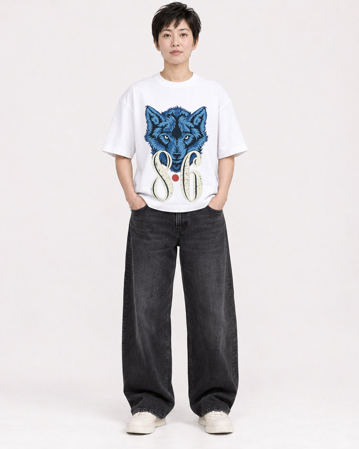 Mockup Boxy Heavyweight Tee White female full-body 23
