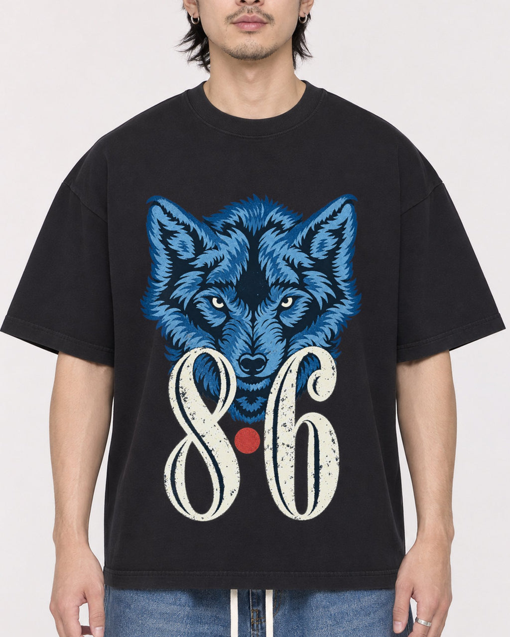 Mockup Boxy Heavyweight Tee Black male close-up 23