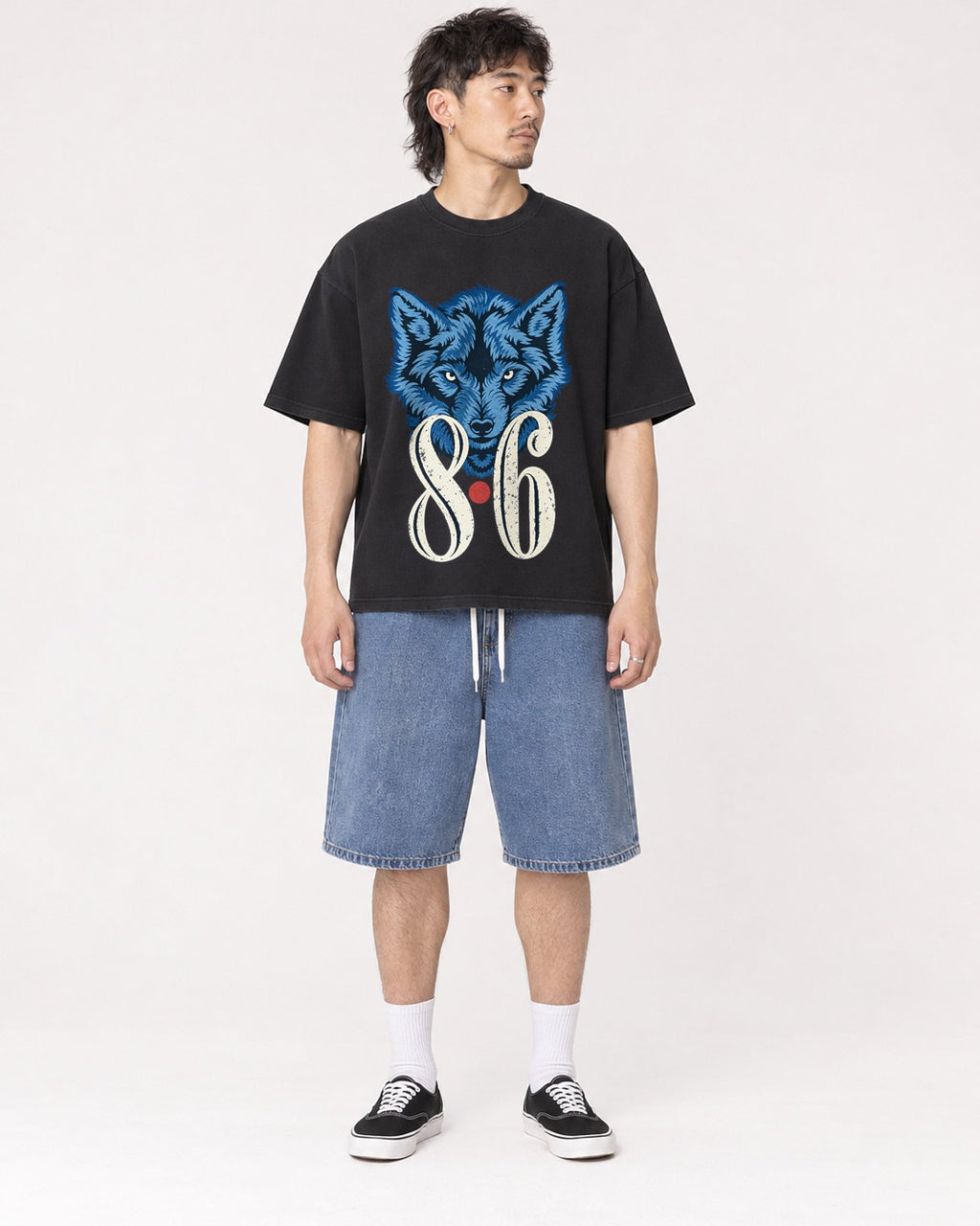 Mockup Boxy Heavyweight Tee Black male full-body 23