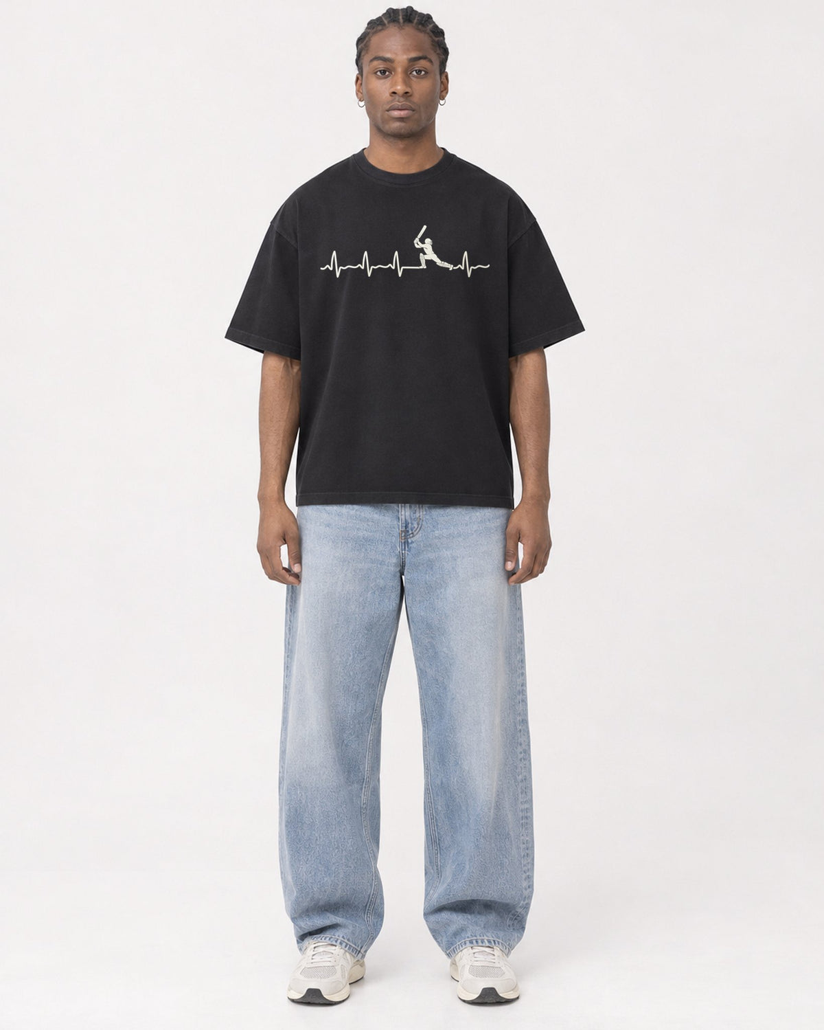 Mockup Boxy Heavyweight Tee Black male full-body 25