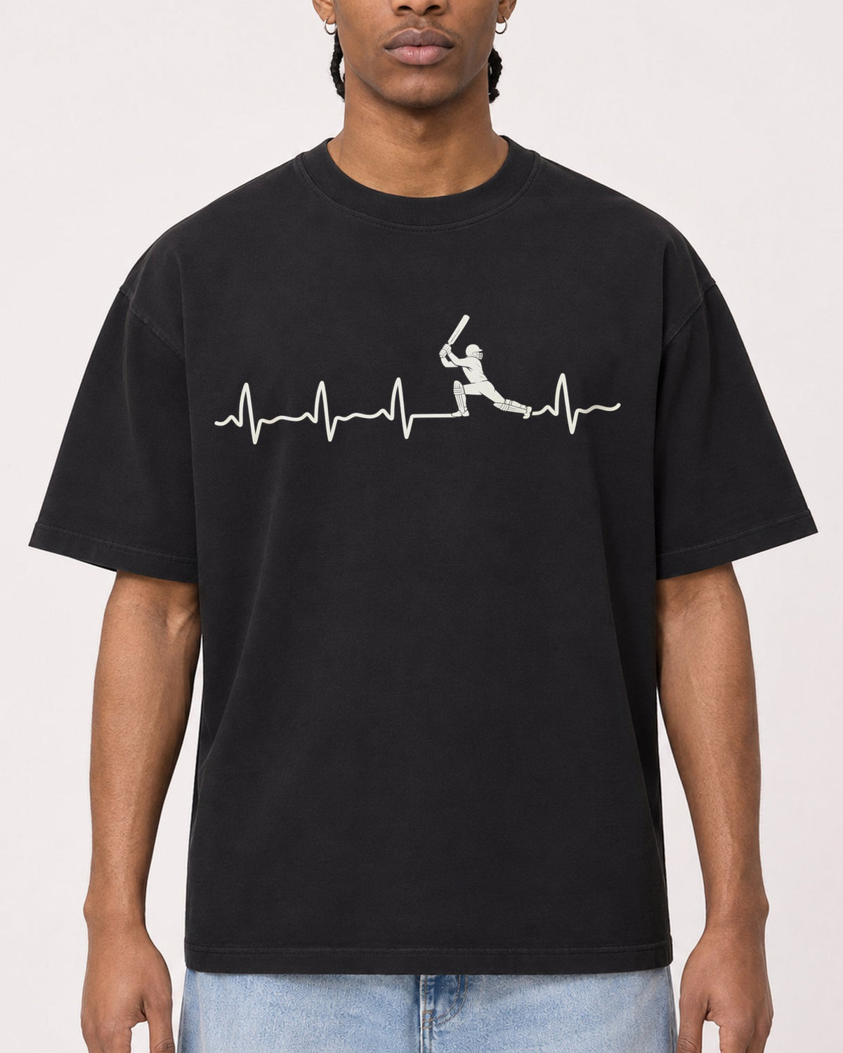 Mockup Boxy Heavyweight Tee Black male close-up 25