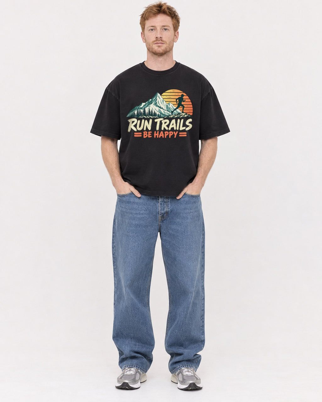 Mockup Boxy Heavyweight Tee Black male full-body 38