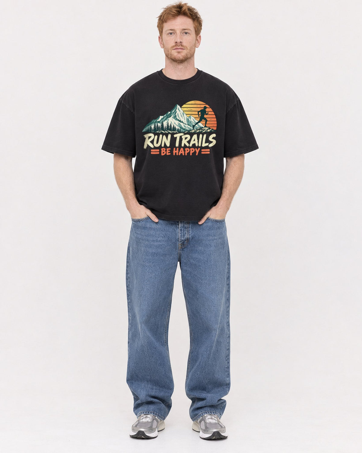 Mockup Boxy Heavyweight Tee Black male full-body 38