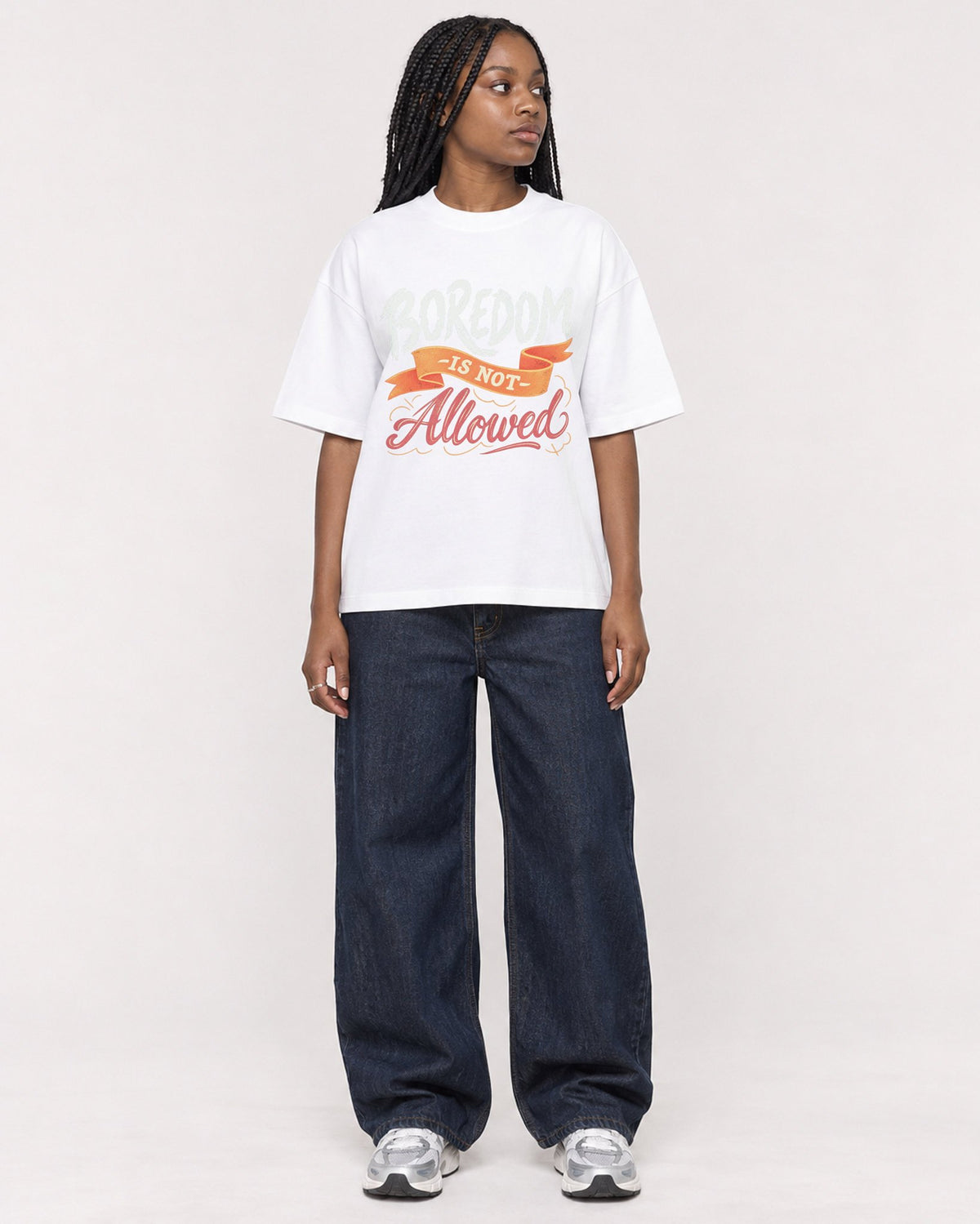 Mockup Boxy Heavyweight Tee White female full-body 04