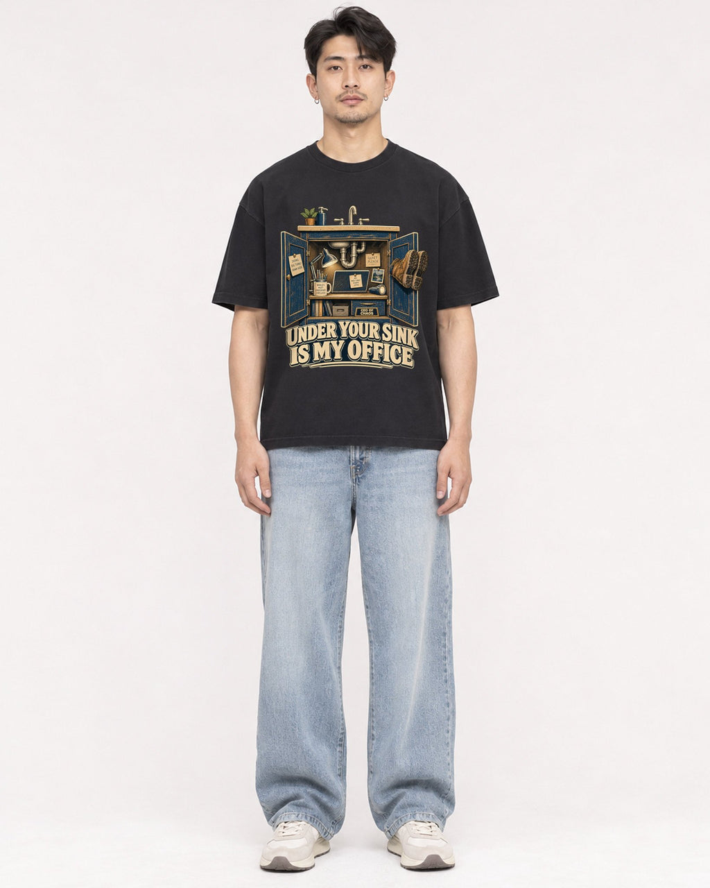 Mockup Boxy Heavyweight Tee Black male full-body 13