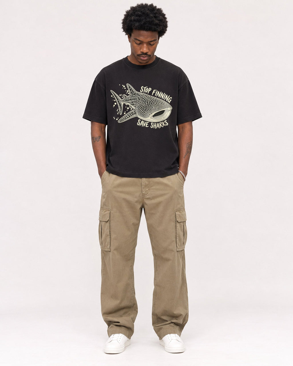 Mockup Boxy Heavyweight Tee Black male full-body 24