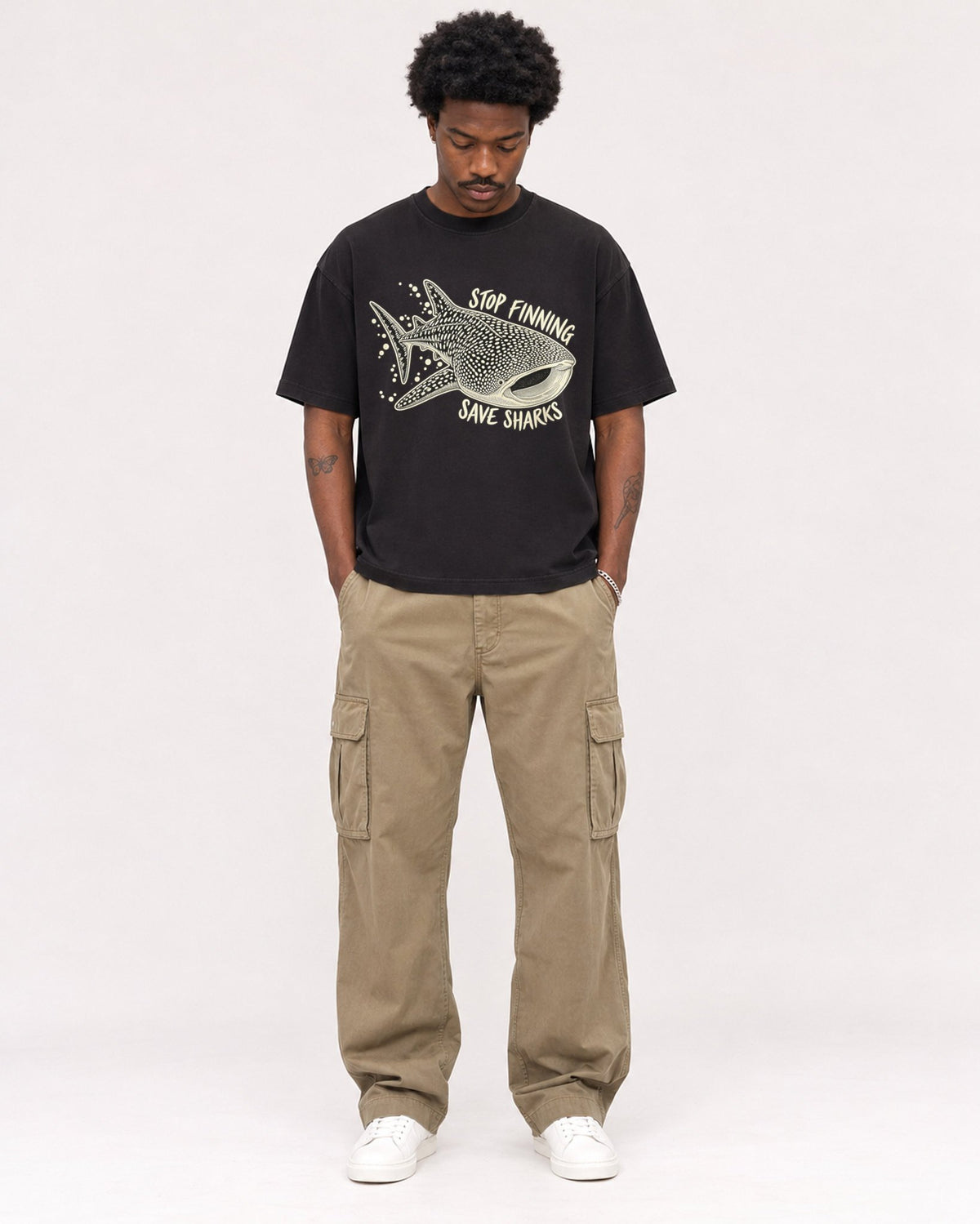 Mockup Boxy Heavyweight Tee Black male full-body 24