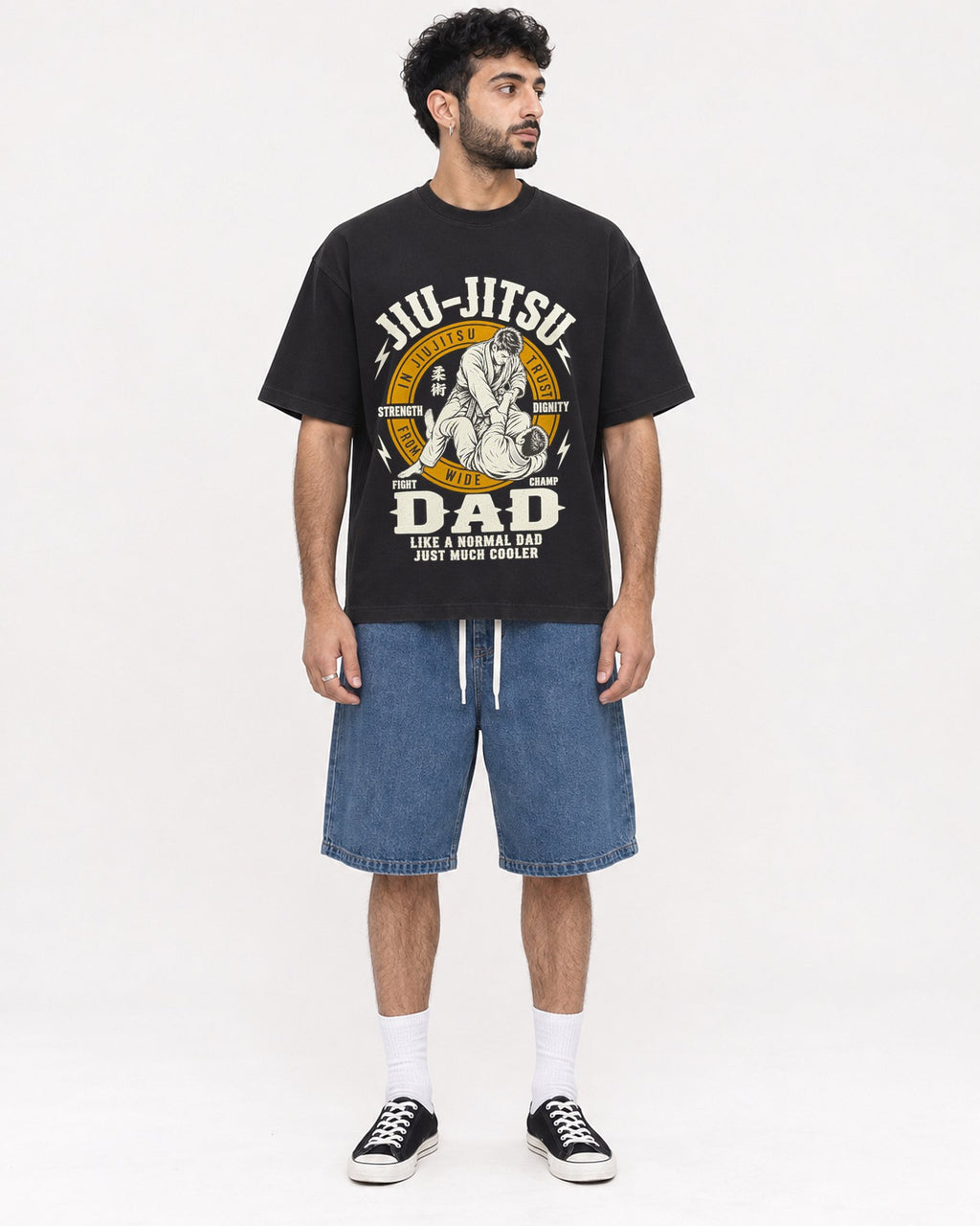 Mockup Boxy Heavyweight Tee Black male full-body 07
