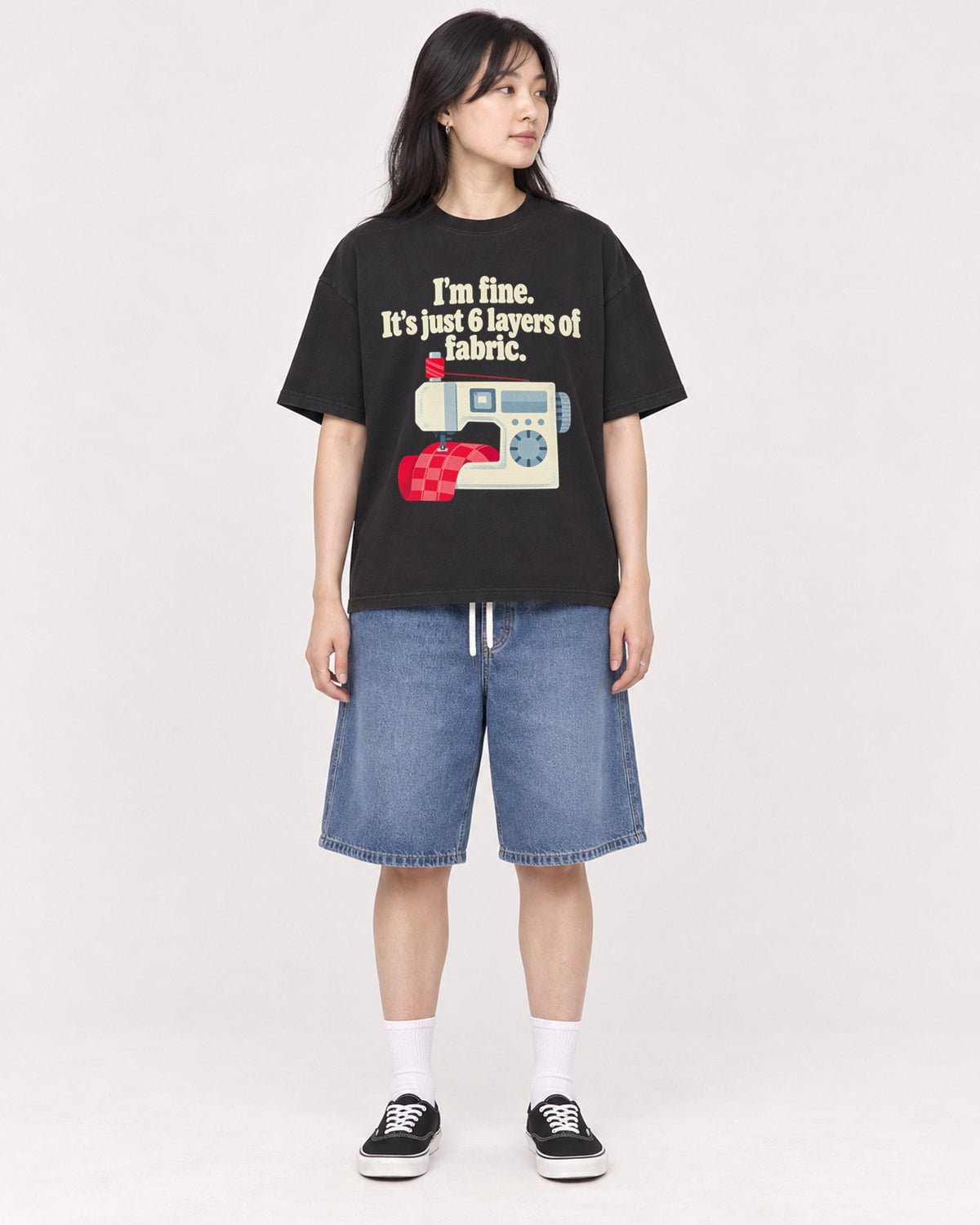 Mockup Boxy Heavyweight Tee Black female full-body 13