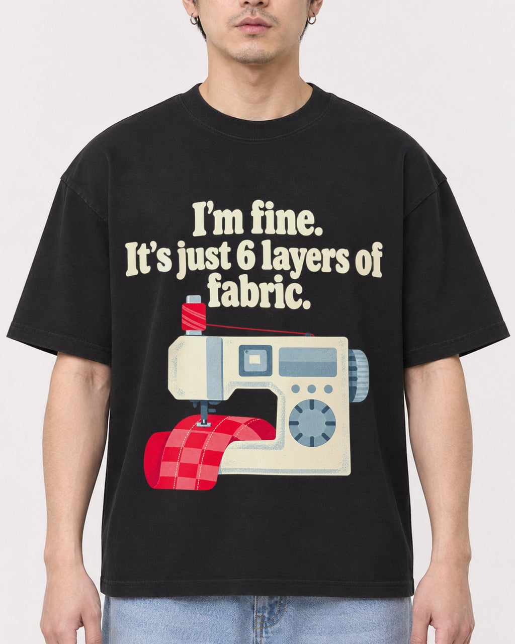 Mockup Boxy Heavyweight Tee Black male close-up 13