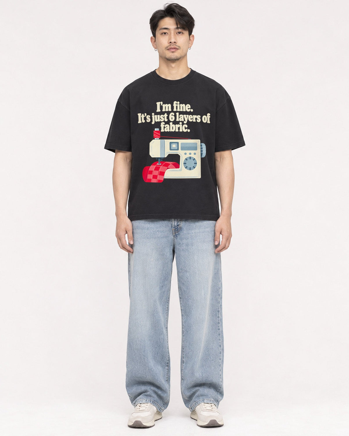 Mockup Boxy Heavyweight Tee Black male full-body 13