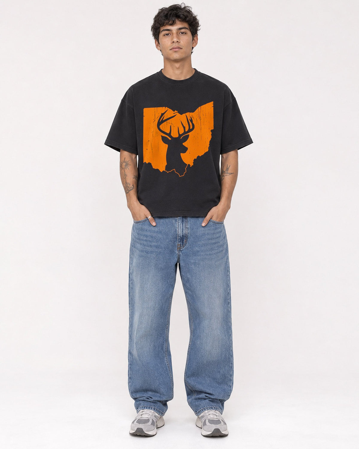 Mockup Boxy Heavyweight Tee Black male full-body 06
