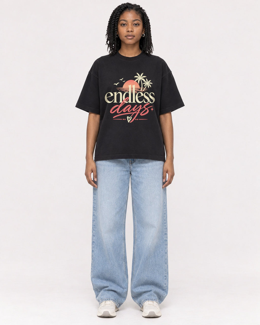 Mockup Boxy Heavyweight Tee Black female full-body 15