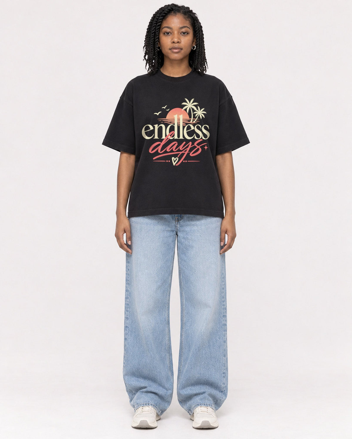 Mockup Boxy Heavyweight Tee Black female full-body 15