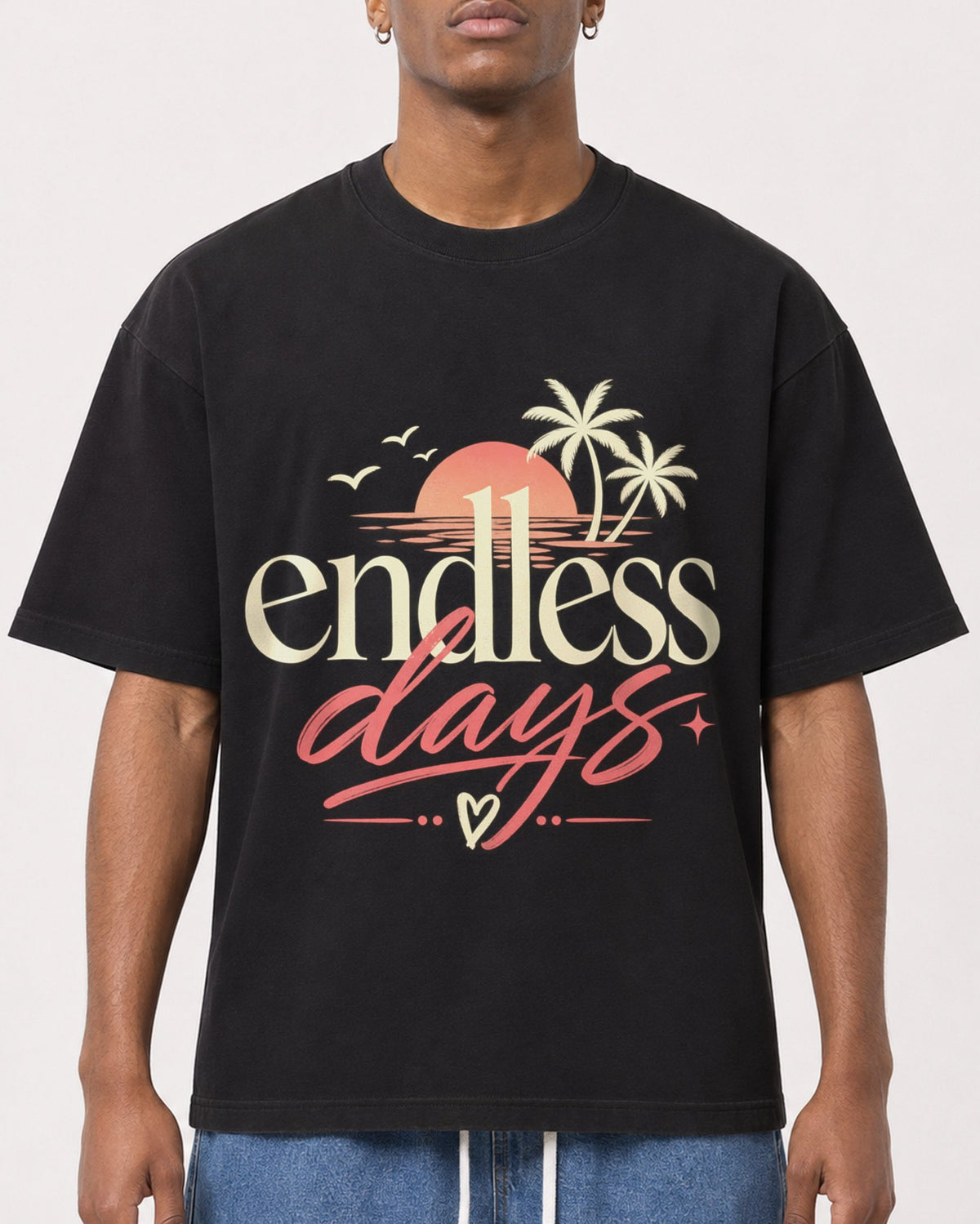 Mockup Boxy Heavyweight Tee Black male close-up 15