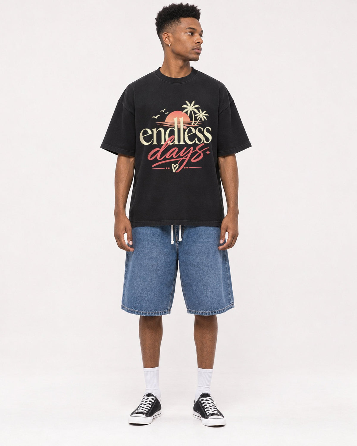 Mockup Boxy Heavyweight Tee Black male full-body 15