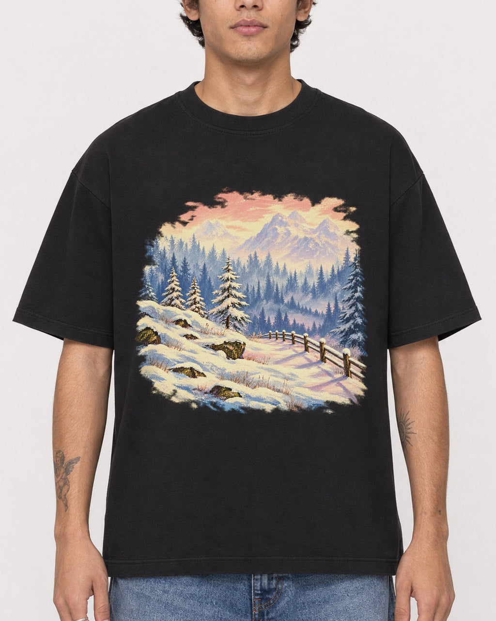 Mockup Boxy Heavyweight Tee Black male close-up 06