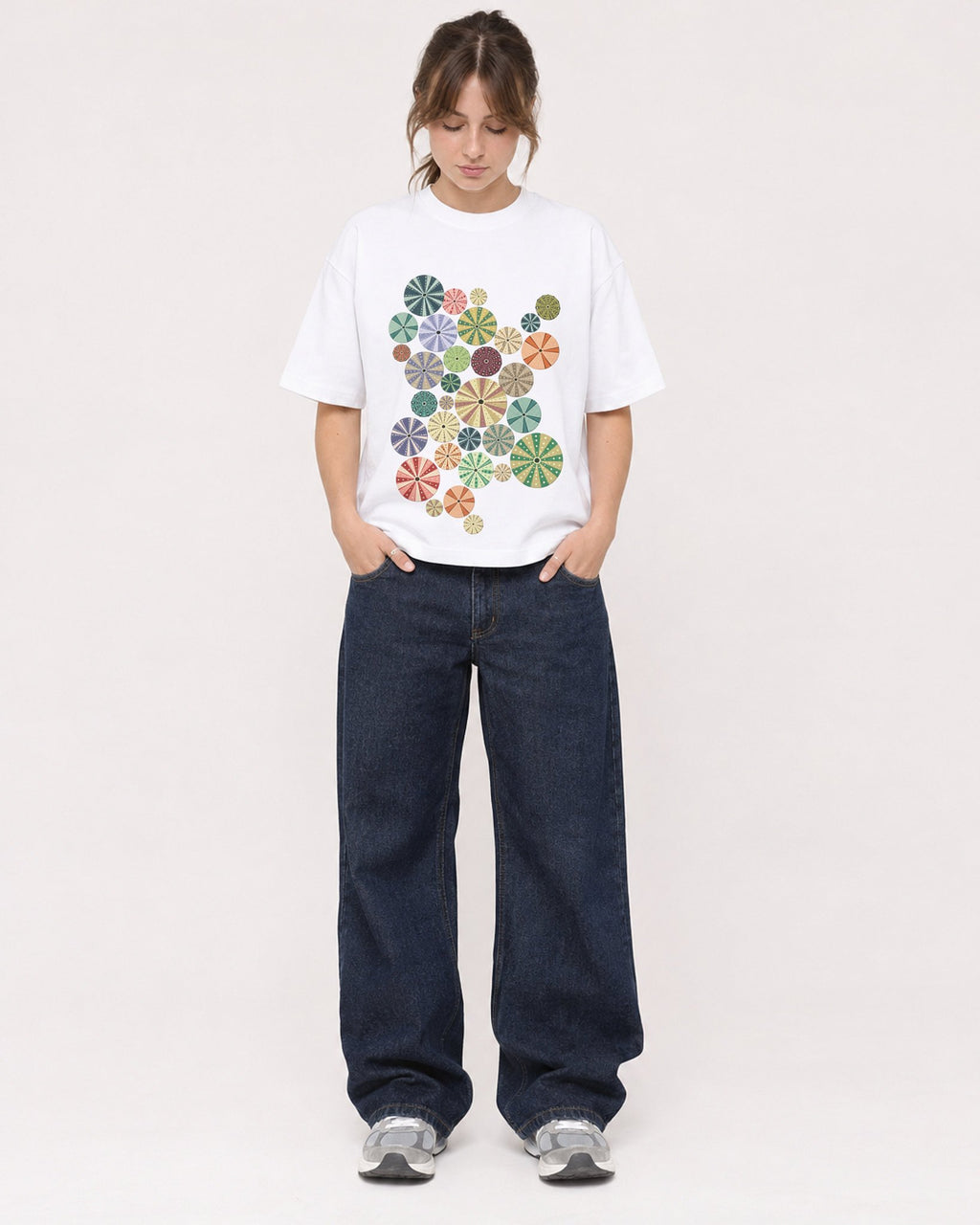 Mockup Boxy Heavyweight Tee White female full-body 29
